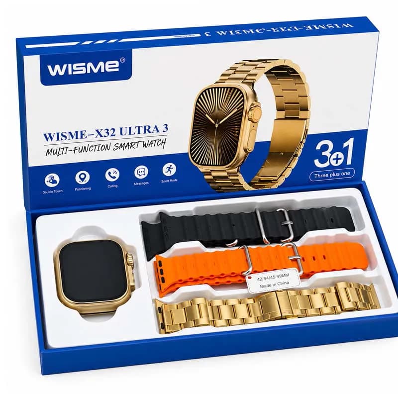 ساعت هوشمند مدل x32 ultra3 از برند wisme با سه بند اضافه — تصویر ۲