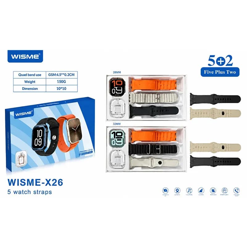ساعت هوشمند به همراه ایرپاد شیشه ای و 5 بند مدل X26 از برند WISME — تصویر ۲