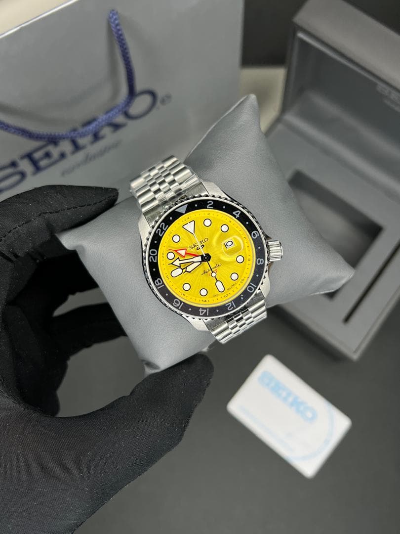 ساعت مردانه سیکو 5 جی ام تی اتوماتیک صفحه زرد 021647 SEIKO 5 GMT