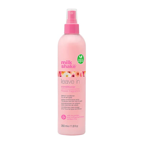 اسپری دو فاز نرم کننده مو میلک شیک مدل Leave in Conditioner حاوی رایحه گل مناسب انواع مو حجم 350 میل