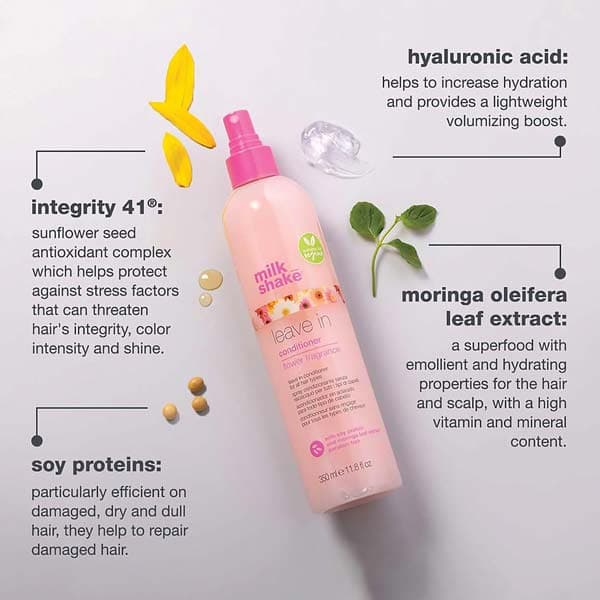 اسپری دو فاز نرم کننده مو میلک شیک مدل Leave in Conditioner حاوی رایحه گل مناسب انواع مو حجم 350 میل — تصویر ۲