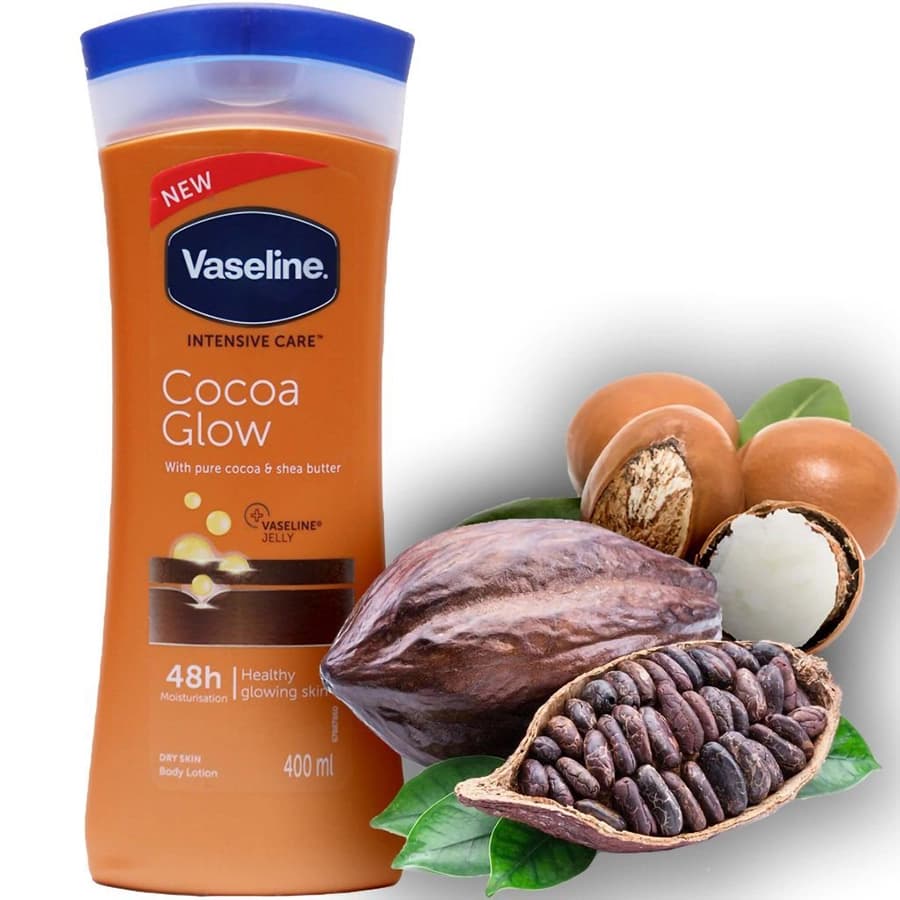 لوسیون بدن وازلین Cocoa Glow 400 میل | آبرسان پوست خشک اصل — تصویر ۴
