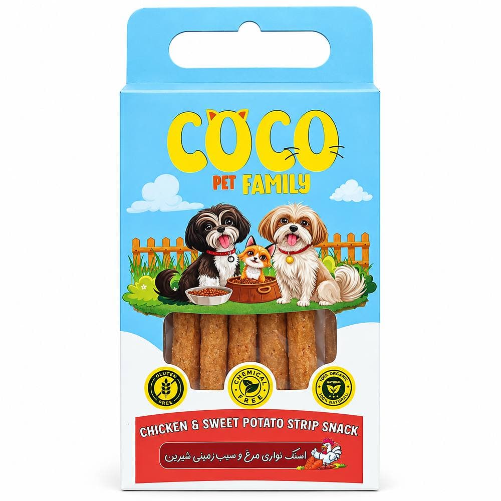 تشویقی سگ برند کوکو مدل اسنکی مدادی مرغ و سیب زمینی شیرین وزن 50 گرم