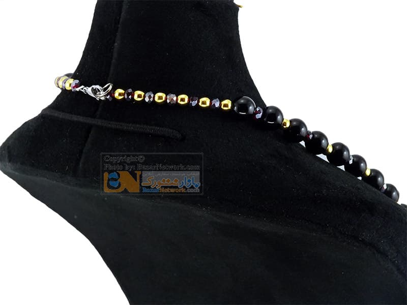 گردنبند سنگ اونیکس و حدید و کریستال کد 408 — تصویر ۳