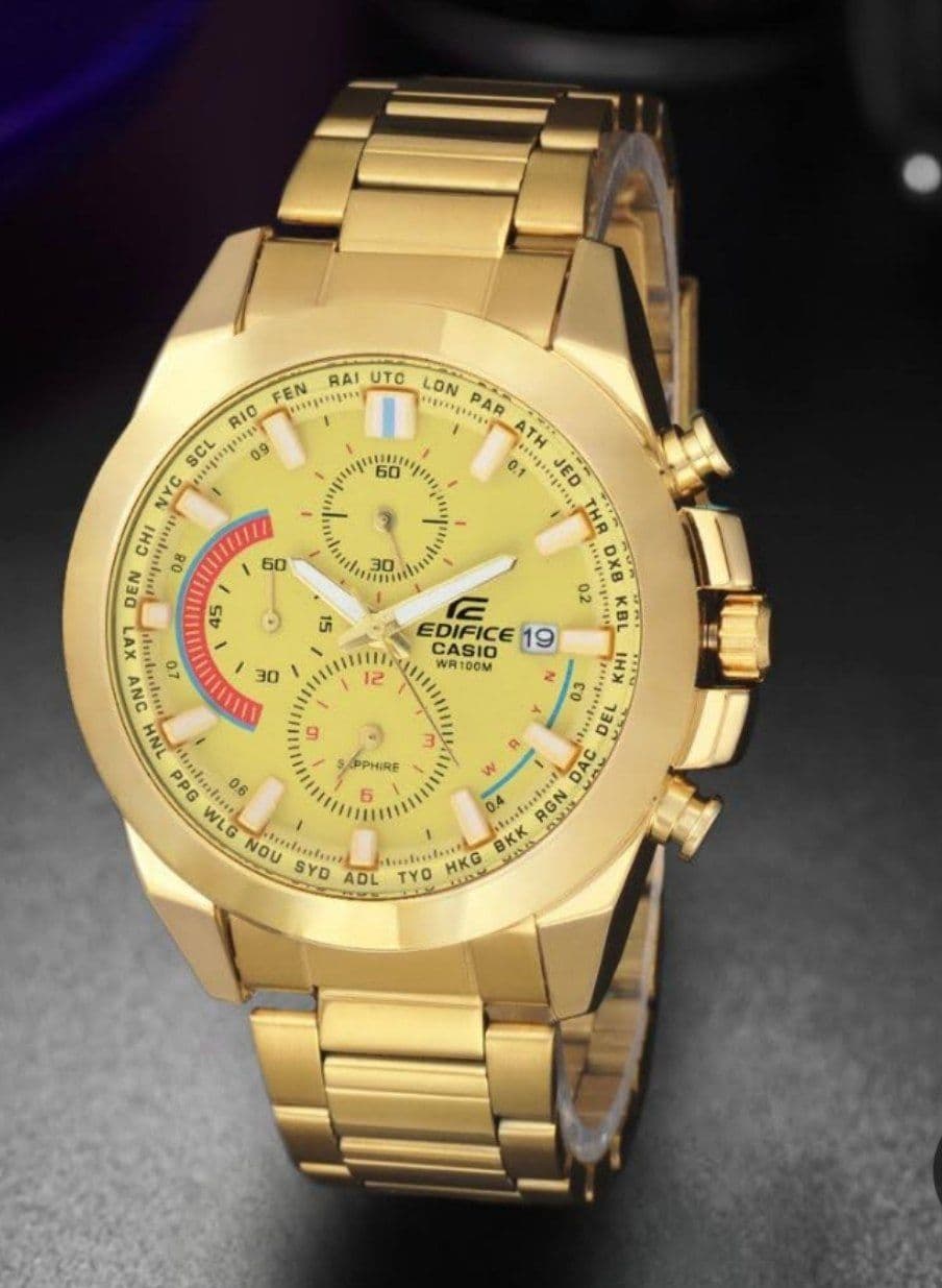 ساعت مچی مردانه. casio edifice ساعت مردانه سه موتور فعال موتور ضداب گرید A++ دارای روزشمار قاب دوار شیشه‌ای در قاب پشت ساعت پیچ تنظیم قفلی بند و قفل استیل رنگ ثابت شیشه کریستال ضدخش