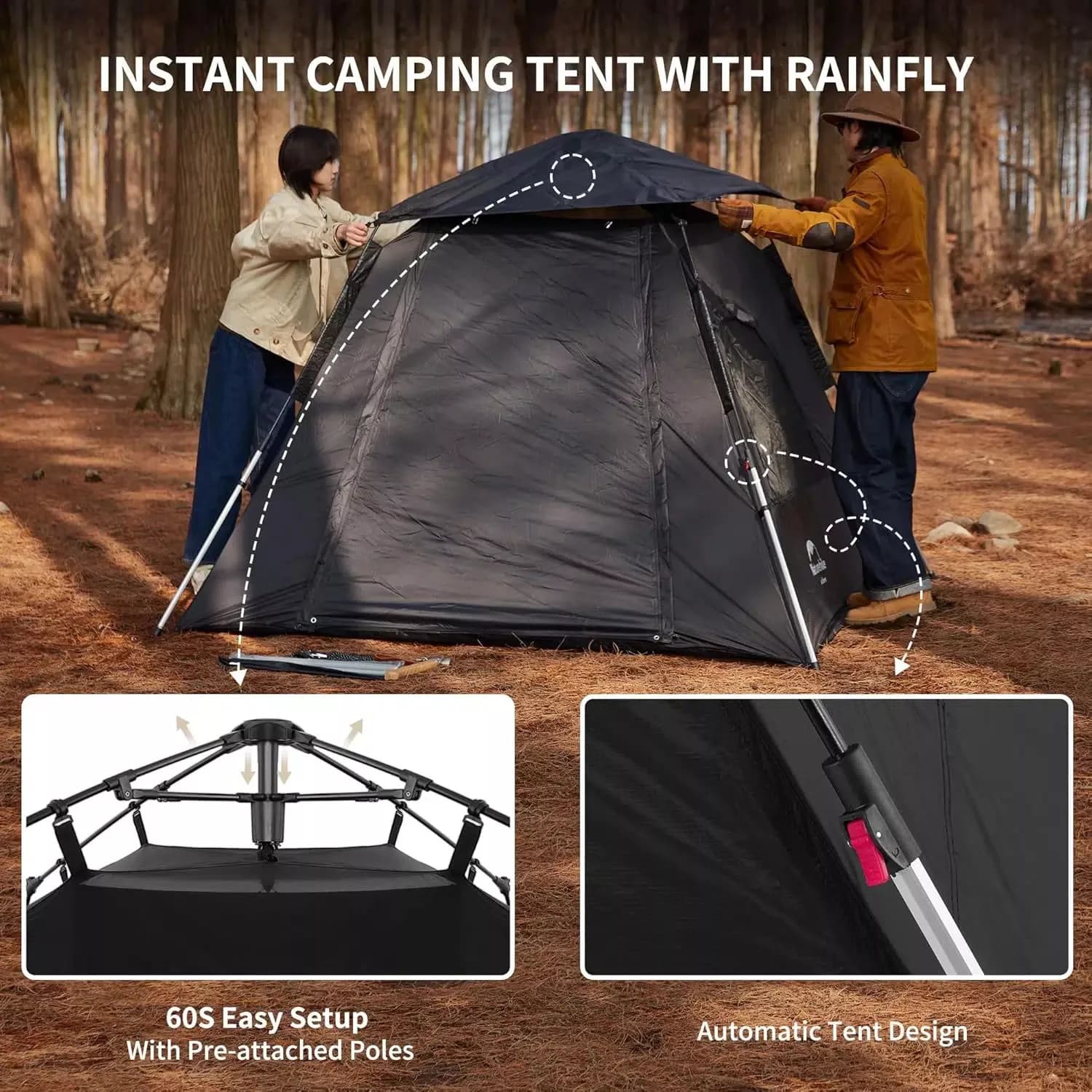 چادر ۳ نفره مدل UPF50+ Ango نیچرهایک | Naturehike UPF50+ Ango Tent 3 Man – چادر کمپینگ آلومینیومی با توری پشه‌بند — تصویر ۷