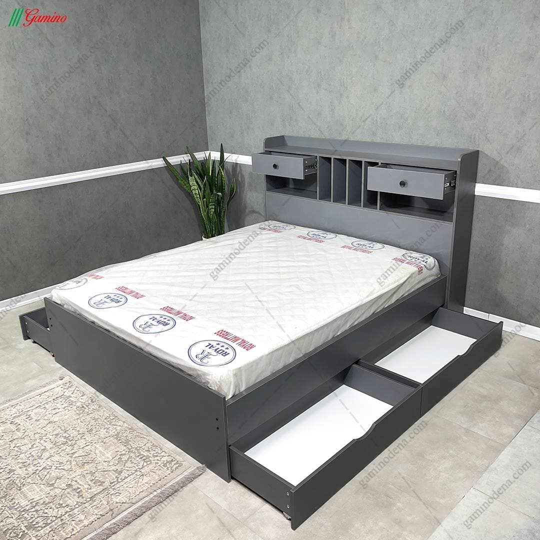 تخت خواب ام دی اف باکس و کشودار هلیا دو نفره — تصویر ۵