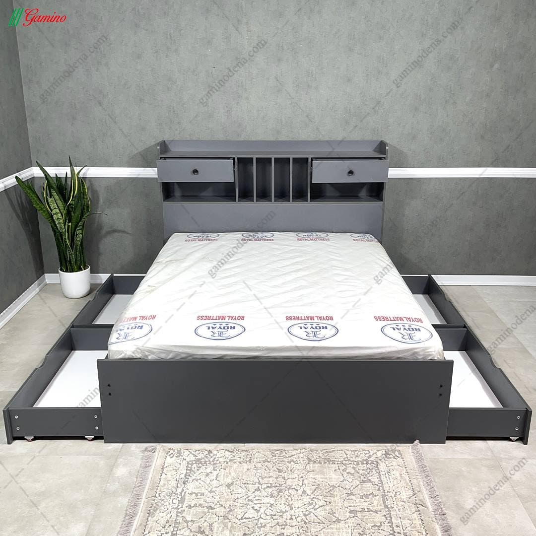 تخت خواب ام دی اف باکس و کشودار هلیا دو نفره — تصویر ۳