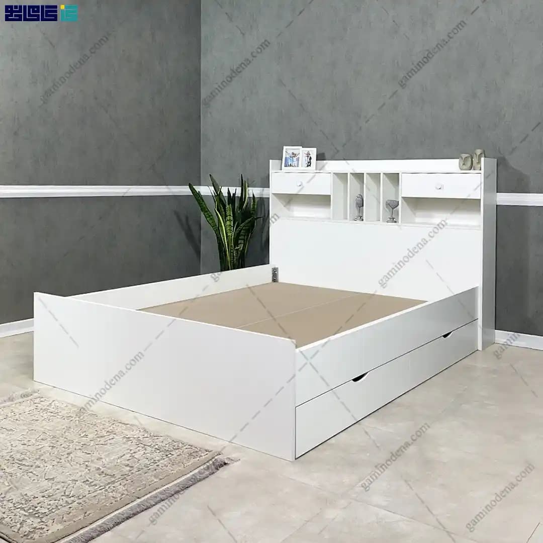 تخت خواب ام دی اف باکس و کشودار هلیا دو نفره