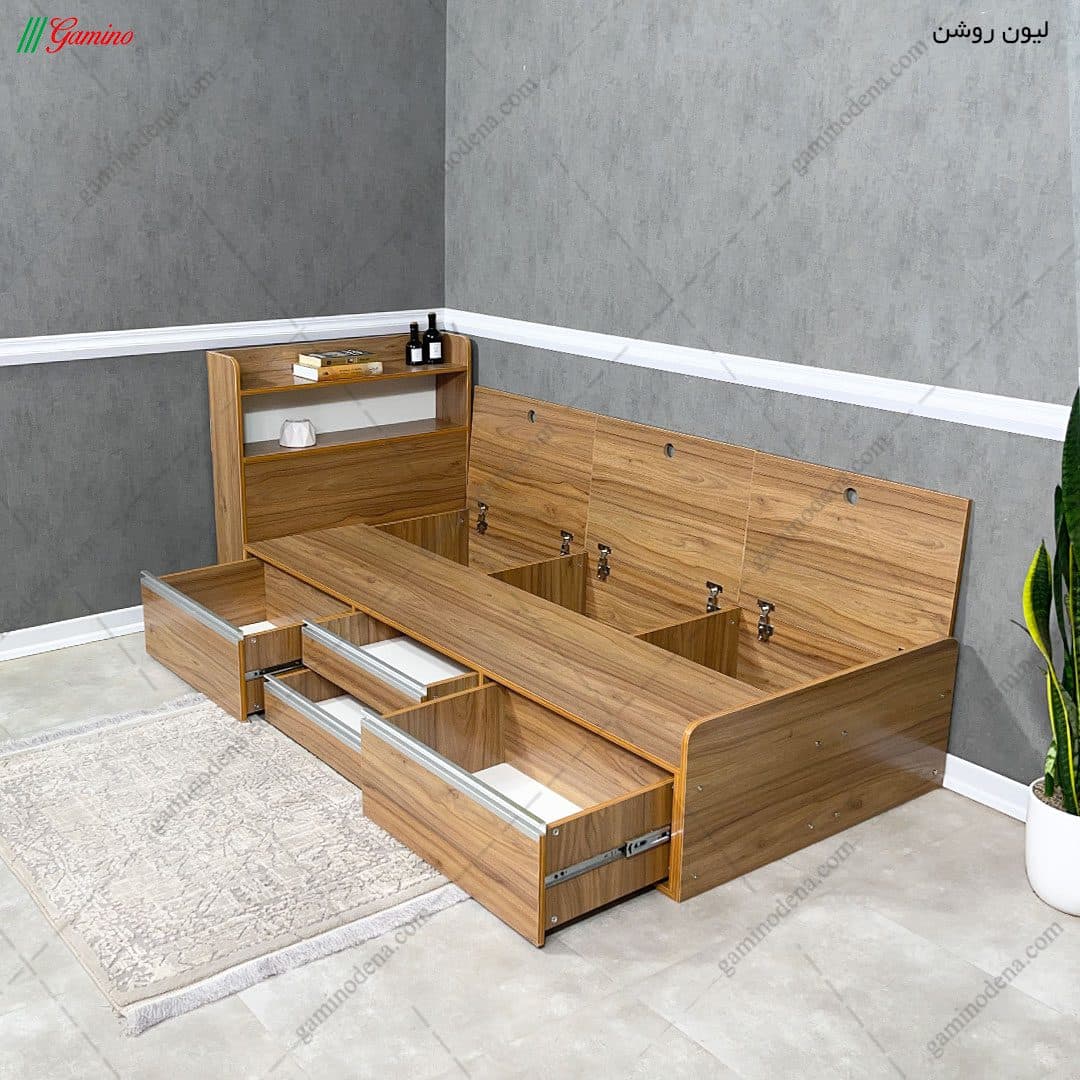 تخت خواب باکس دار و کشویی رویال یک نفره — تصویر ۳