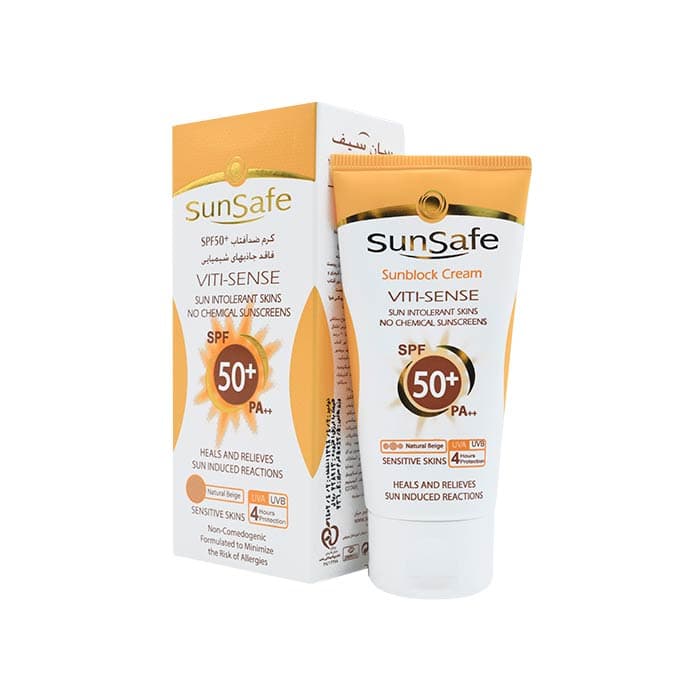 کرم ضد آفتاب رنگی سان سیف +SPF50 فاقد جاذب های شیمیایی مناسب پوست حساس ۵۰ میلی لیتر