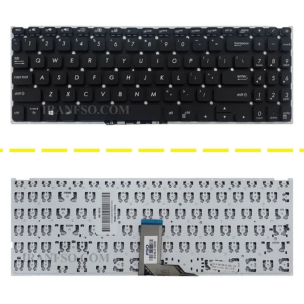 کیبرد لپ تاپ ایسوس VivoBook 15 X512 مشکی-اینترکوچک بدون فریم به همراه کلید پاور