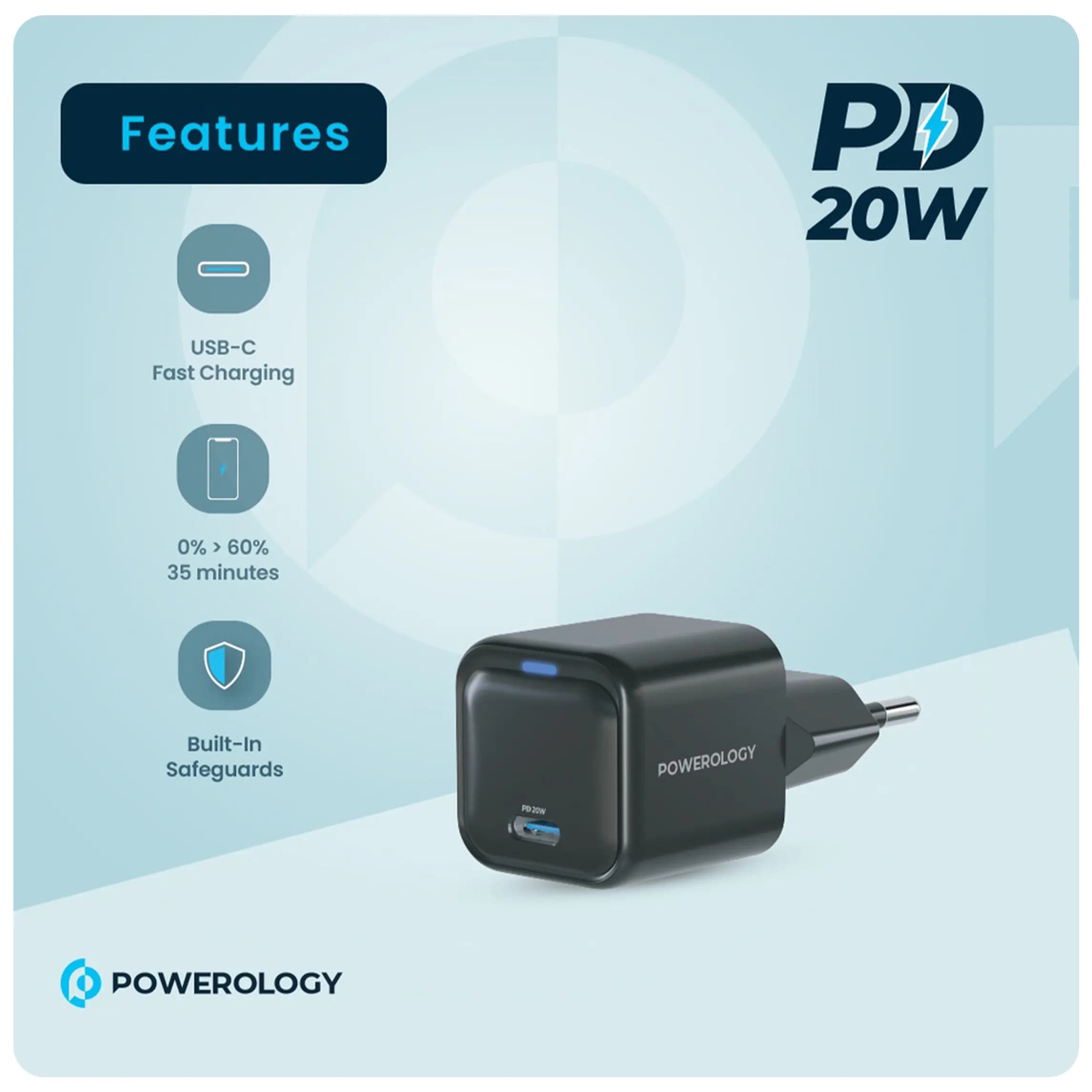 شارژر دیواری گان 20 واتی پاورولوژی مدلPowerology Pwcuqc015 — تصویر ۳