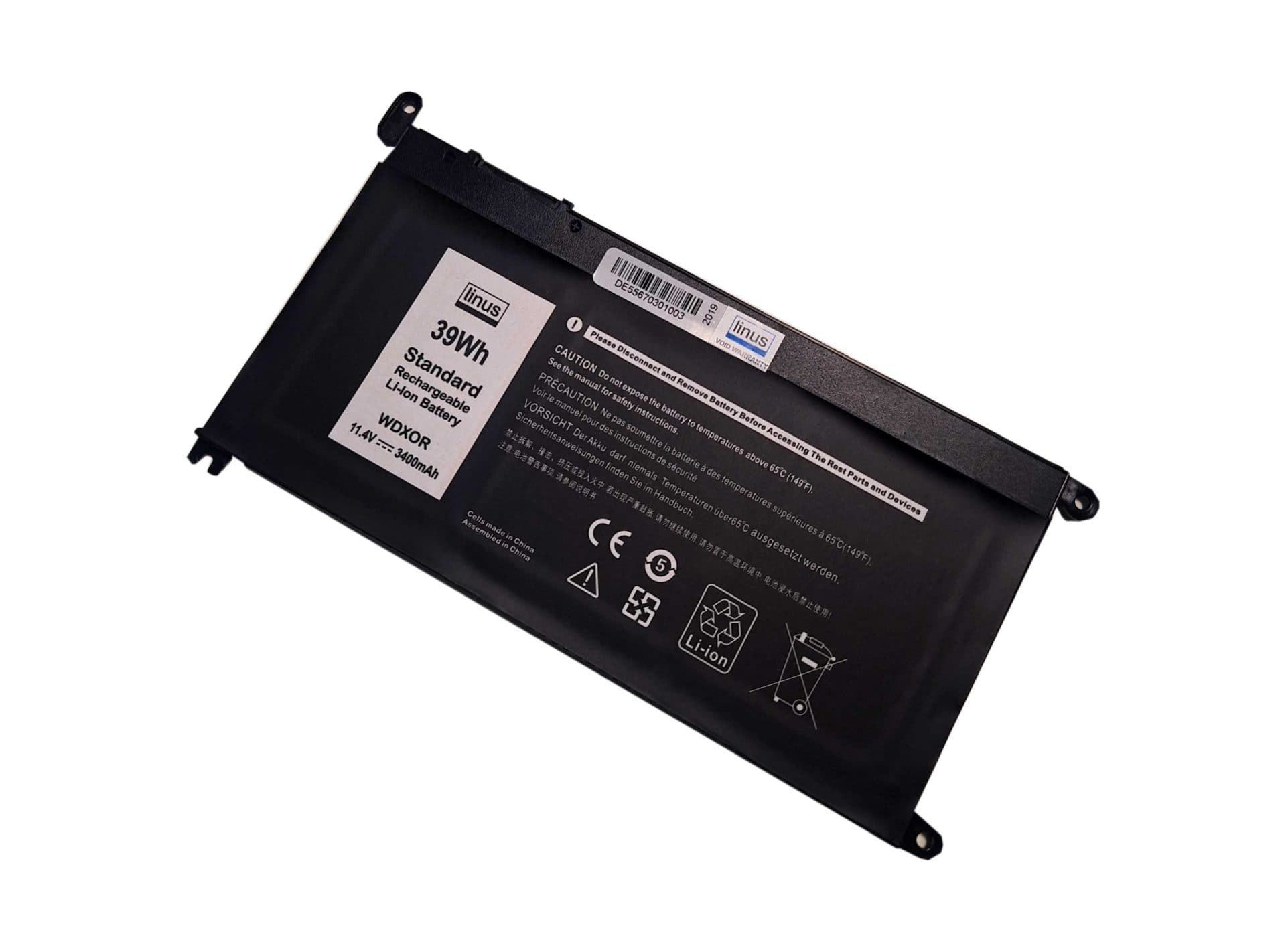 باتري لپ تاپ دل DELL Laptop Battery WDXOR / 3400mAh / 39Wh / Compatible with 15 5568, 5578, 5378, 7579, 7569, 5565, 7570, 7560, 5570, 5579, 5567, 7573, P58F, 17 5767, 5765, 5770, 13 5368, 7378, 7368,