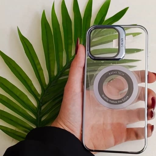 گارد آیفون 14 پرو مکس طرح شفاف مگ سیف دار پایه دار رنگ آبی Iphone 14 pro max محافظ و قاب — تصویر ۲
