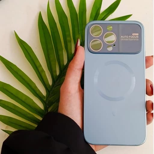 گارد گوشی Iphone 15 pro max طرح مگ سیف دار رنگ آبی و با محافظ لنز قاب و کاور و محافظ موبایل
