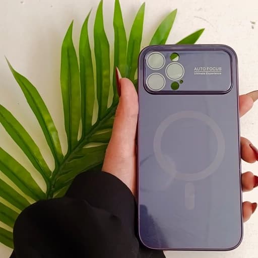 گارد گوشی Iphone 12 pro max طرح مگ سیف دار رنگ بنفش و با محافظ لنز قاب و کاور و محافظ موبایل