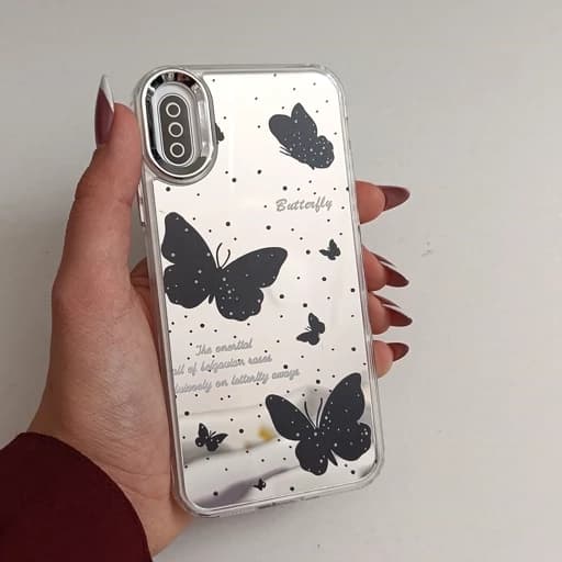 گارد گوشی Iphone X طرح آیینه ای فانتزی مدل پروانه رنگ مشکی آیفون ایکس قاب و کاور