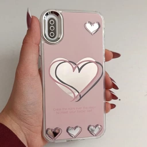 گارد گوشی Iphone X طرح آیینه ای فانتزی مدل قلب رنگ صورتی آیفون ایکس قاب و کاور — تصویر ۲
