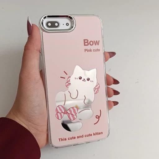 گارد گوشی Iphone 6P طرح آیینه ای فانتزی مدل گربه ای رنگ صورتی آیفون 6 پی قاب و کاور