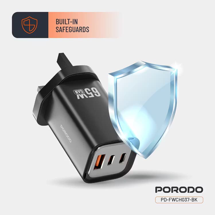 شارژر پرودو Porodo 65W Triple Output Quick Wall Charger — تصویر ۲