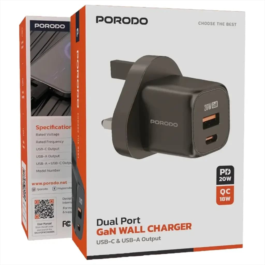 شارژر پرودو Porodo GaN Dual Port Wall Charger UK — تصویر ۳