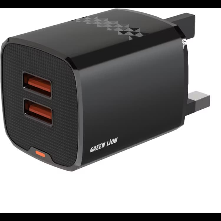 شارژر گرین لاین Green Lion Dual Port Wall Charger UK Plug 2 USB-A Port USB-A to USB-C 1m Cable 10.5w