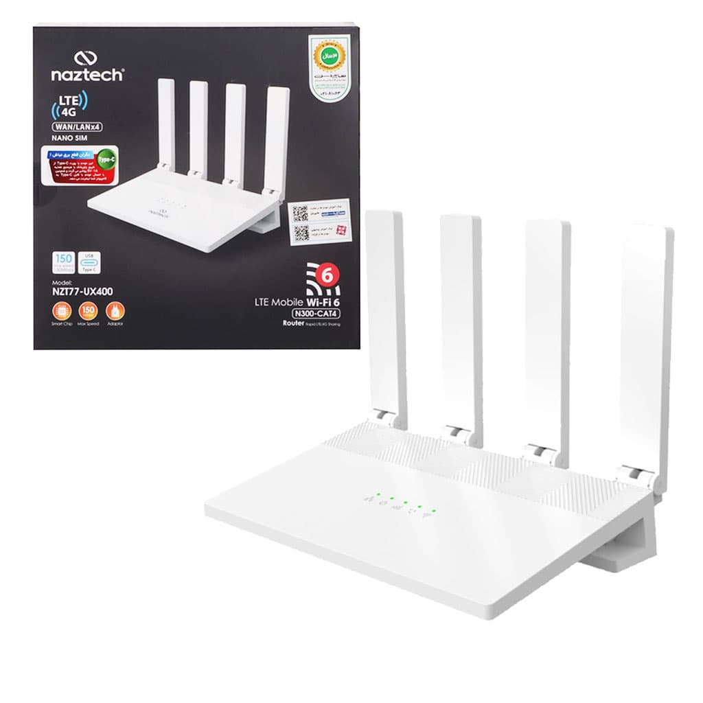 مودم و روتر سیم کارتی 4 آنتن و 4 پورت نزتک مدل Naztech NZT77-UX400 4G/LTE wifi6