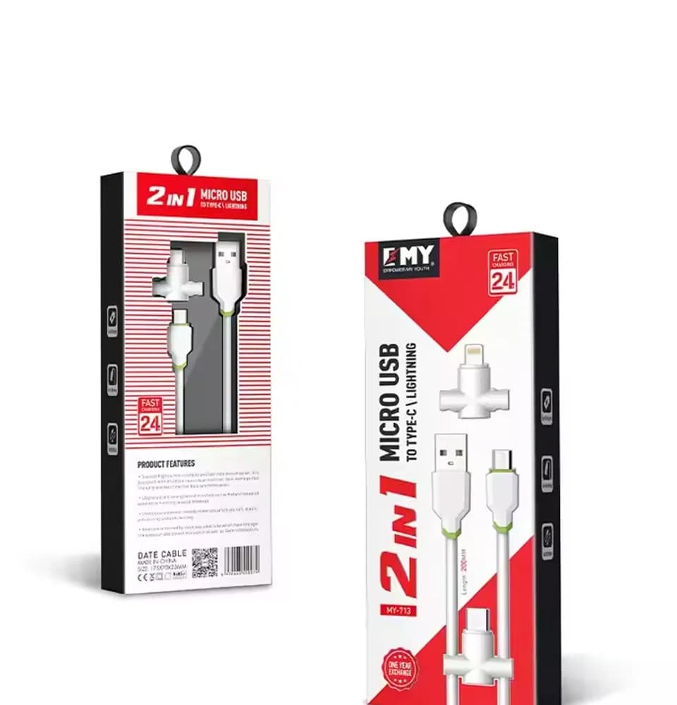 کابل شارژر اندروید MICRO USB امی EMY مدل MY 713 متراژ 20 سانتی متر — تصویر ۳