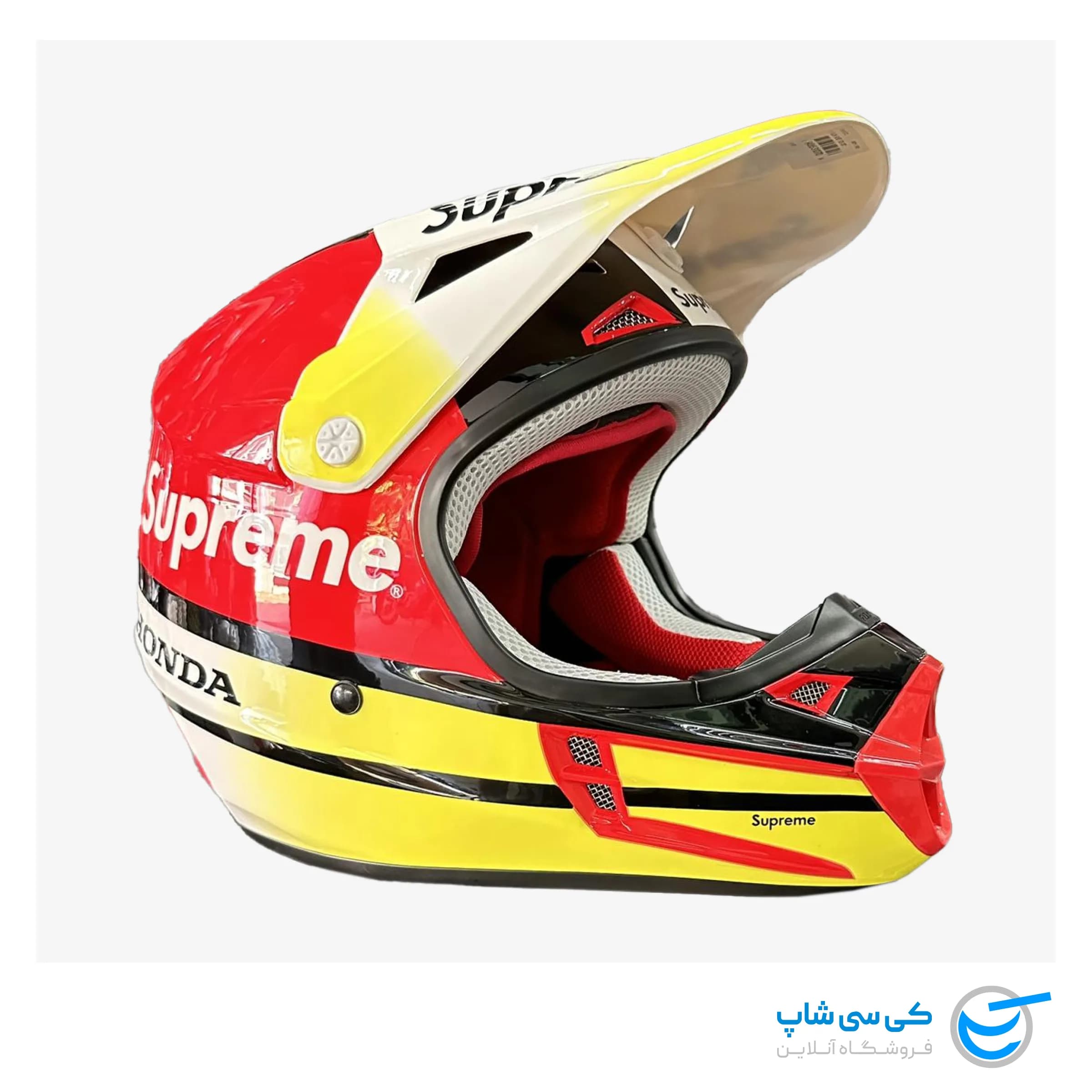 کلاه موتورکراس فاکس V1 طرح Supreme & Honda – رنگ قرمز و زرد