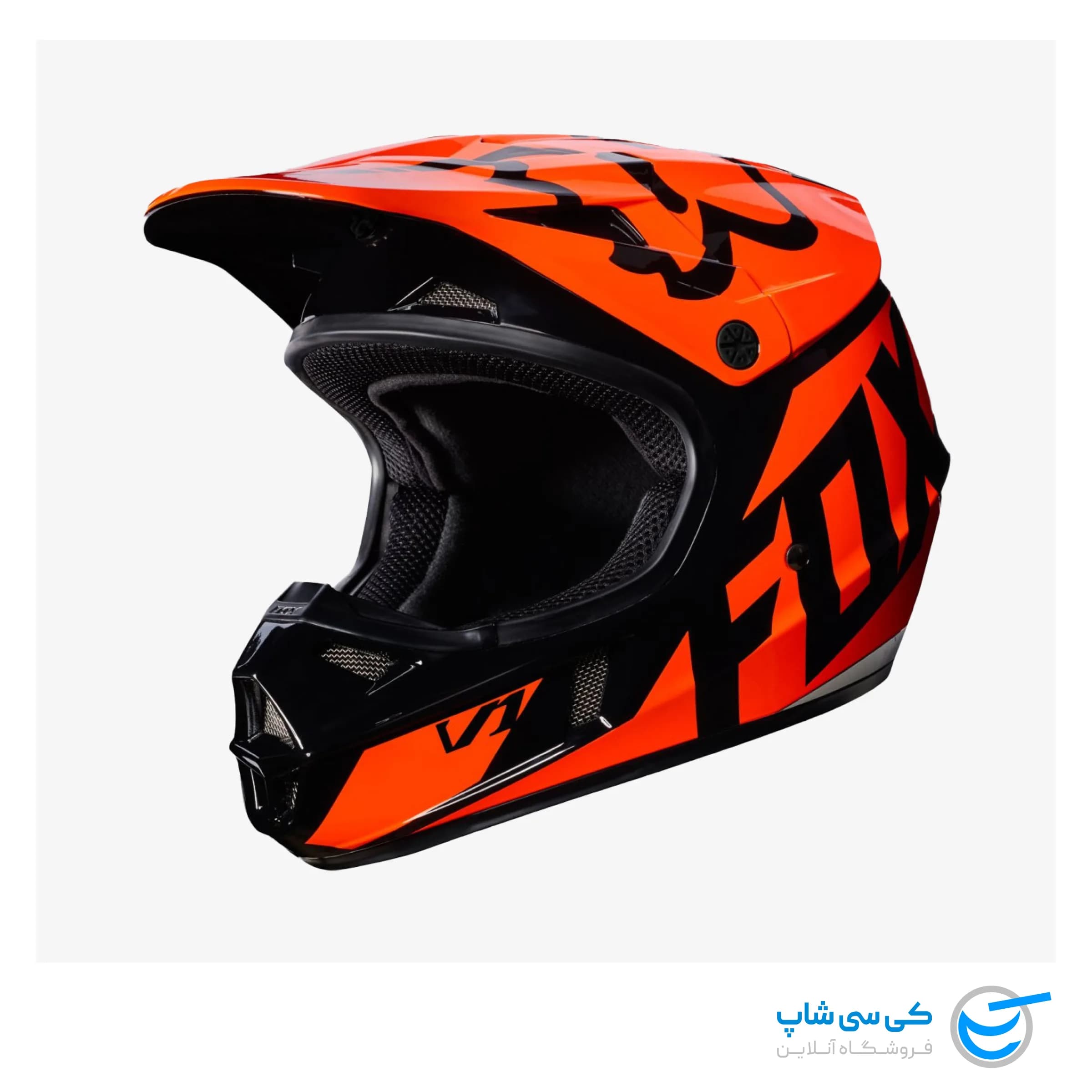 کلاه موتور کراس فاکس مدل V1 طرح Standard رنگ مشکی نارنجی