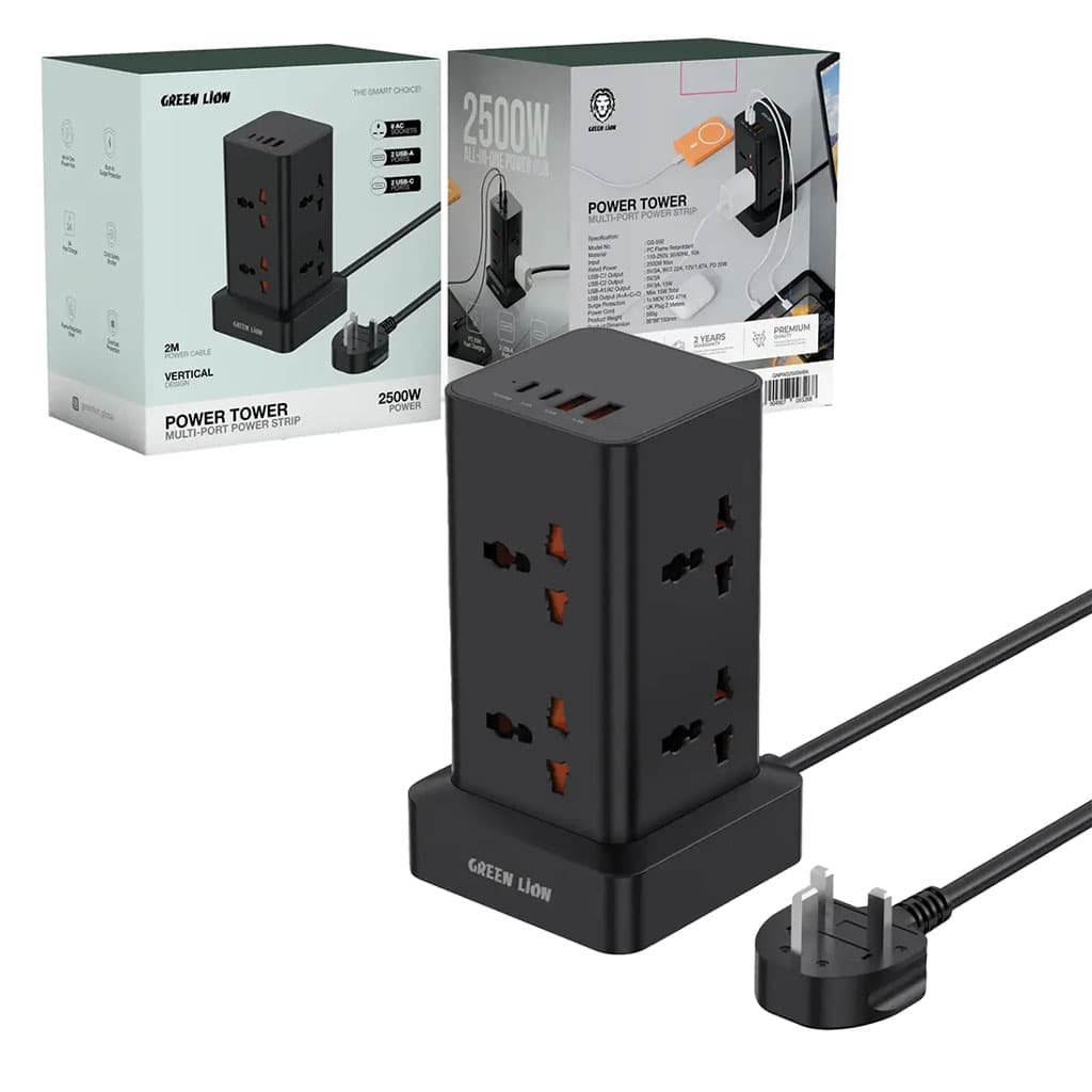 هشت راهی برق هوشمند گرین لاین مدل پاور تاور Green Lion Power Tower Multi-Port Power Strip