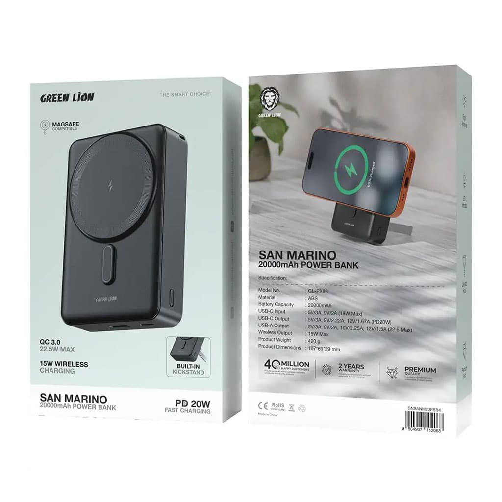 پاور بانک 20000mAh فست+وایرلس گرین لاین مدل سن مارینو Green Lion San Marino 20000mAh Power Bank — تصویر ۶
