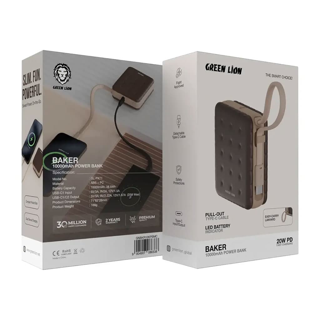 پاور بانک 10000mAh کابل متصل 20 وات گرین لاین مدل بیکر Green Lion Baker 10000mAh Power Bank GL-PX71 — تصویر ۶