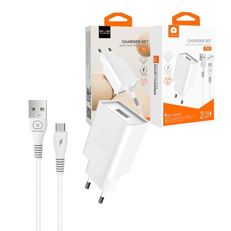 آداپتور شارژر فست با کابل میکرو 1 متری WUW T82