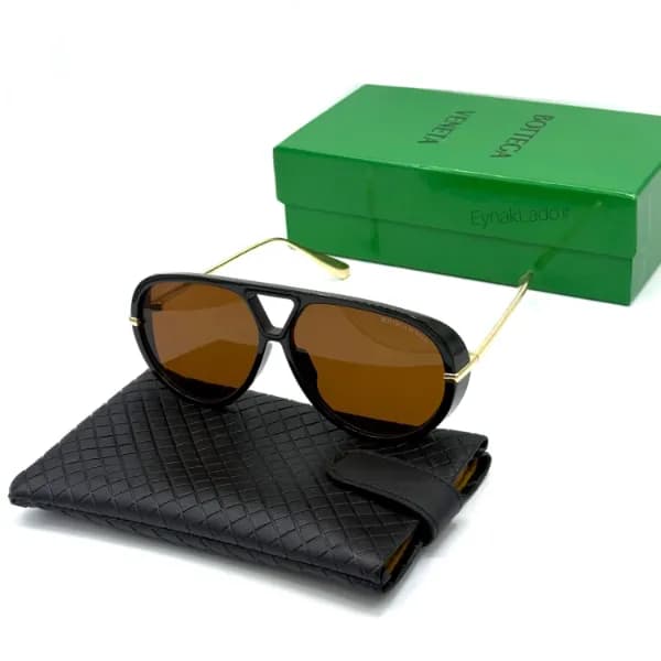 عینک آفتابی بتگا bottega veneta مدل Mop99 فریم خلبانی گرد فلزی | لنز UV400 |زنانه