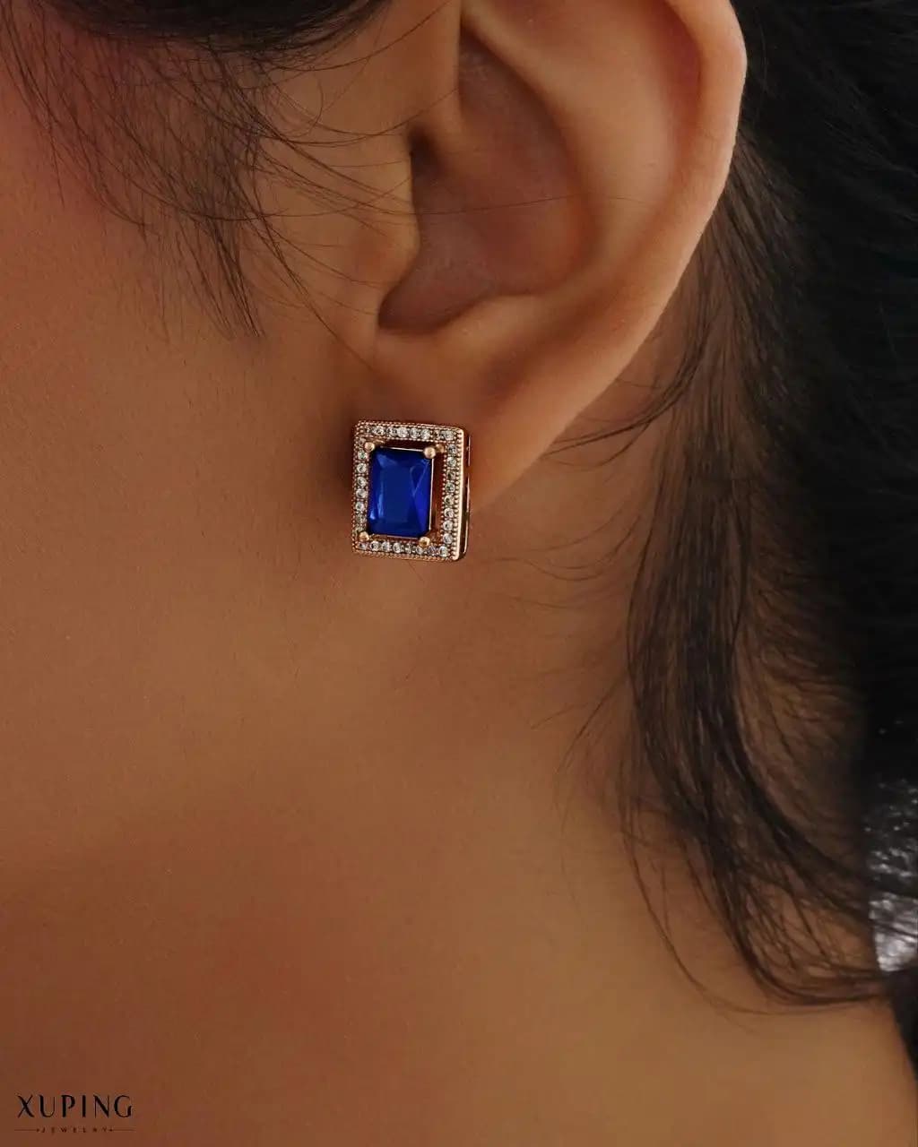 گوشواره نگین آبی کلاسیک ژوپینگ XP26328