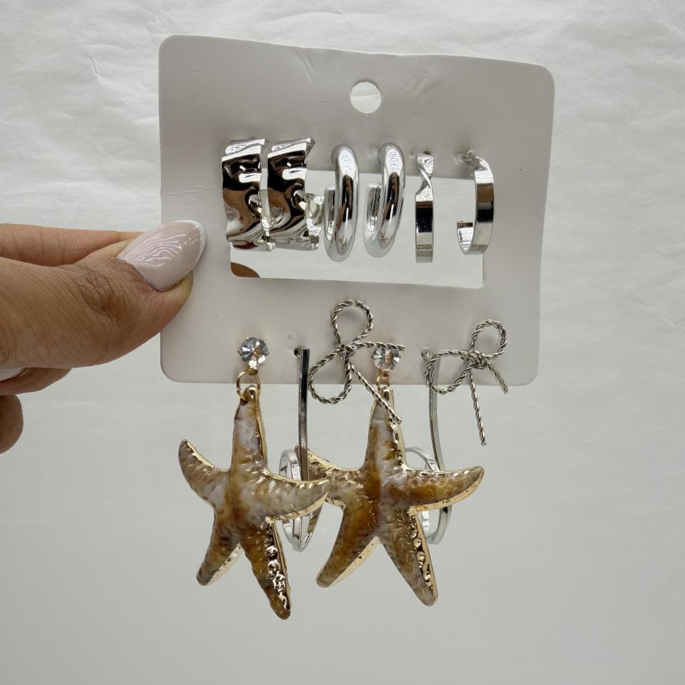 پک گوشواره دخترانه طرح ستاره دریایی و پاپیون کد 27625 — تصویر ۴