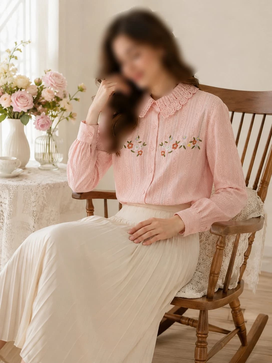 شومیز زنانه گلدوزی یقه گیپور زنانه — تصویر ۷