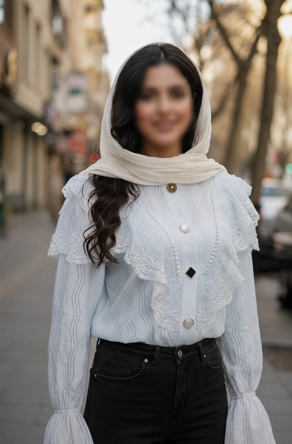 شومیز گیپور آبی آسمانی مدل رزینا زنانه و دخترانه