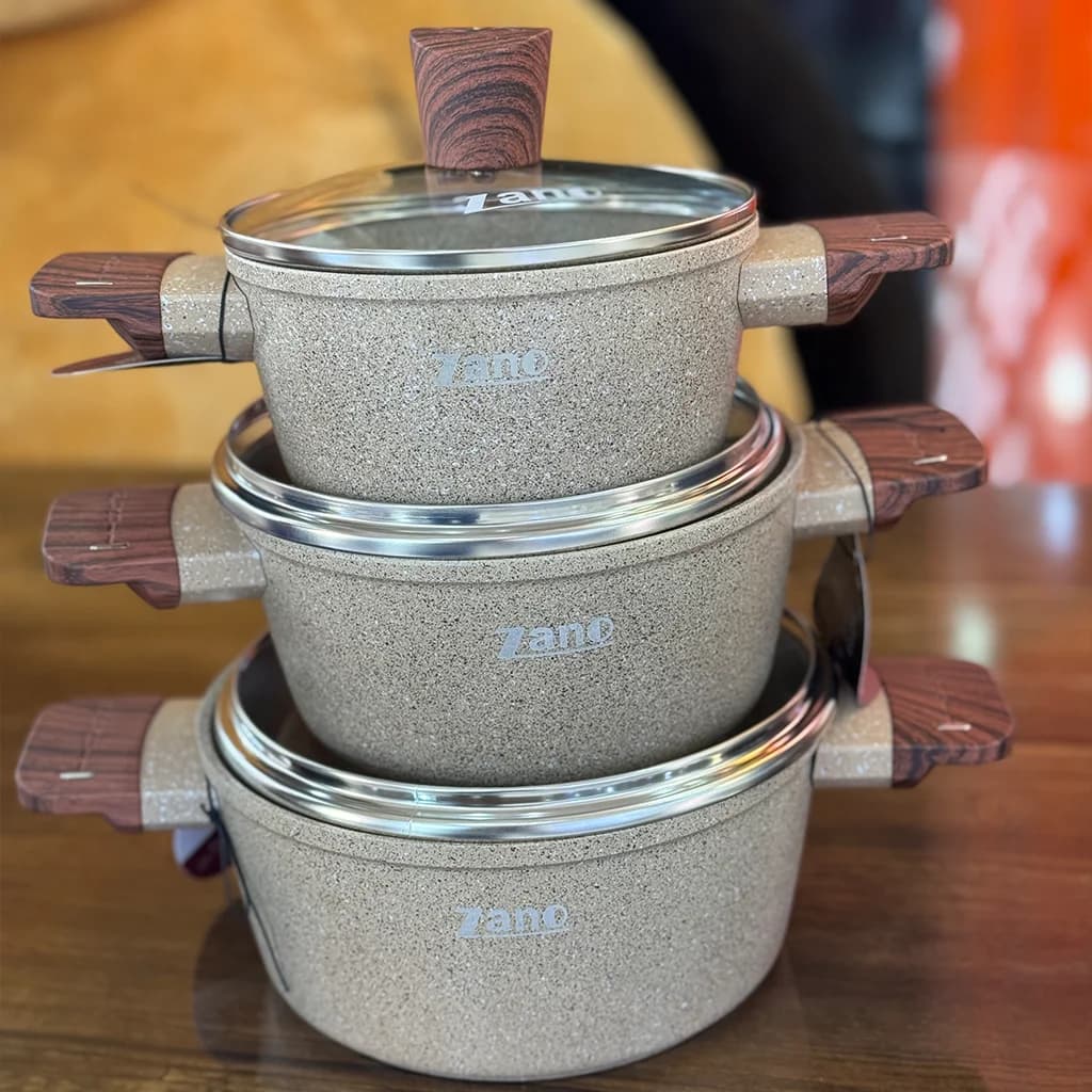 سرویس قابلمه 6 پارچه ZANO دسته چوبی
