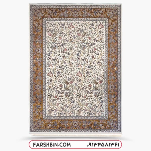فرش طرح دستباف کرم گلبهی 1500 شانه طرح افشان 7517