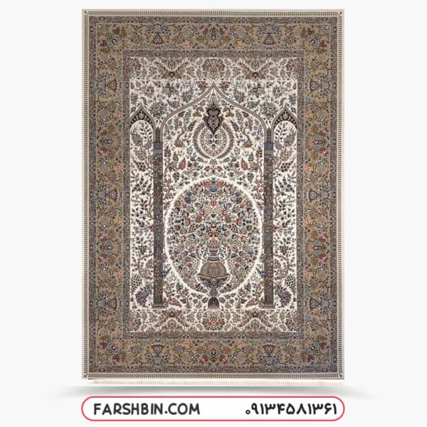 فرش سنتی کرم رنگ 1500 شانه ابریشمی کد 7515