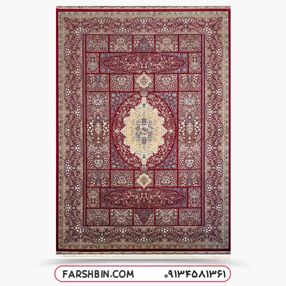 فرش قرمز خشتی 1500 شانه طرح دستباف کد 7507