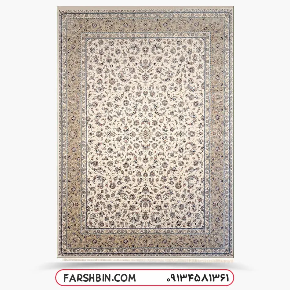 فرش کاشان 1500 شانه افشان بوم کرم کد 7502