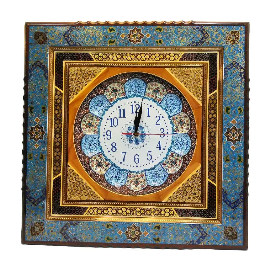 ساعت دیواری چهار ضلعی اعلاء خاتم کاری سایز54*54س