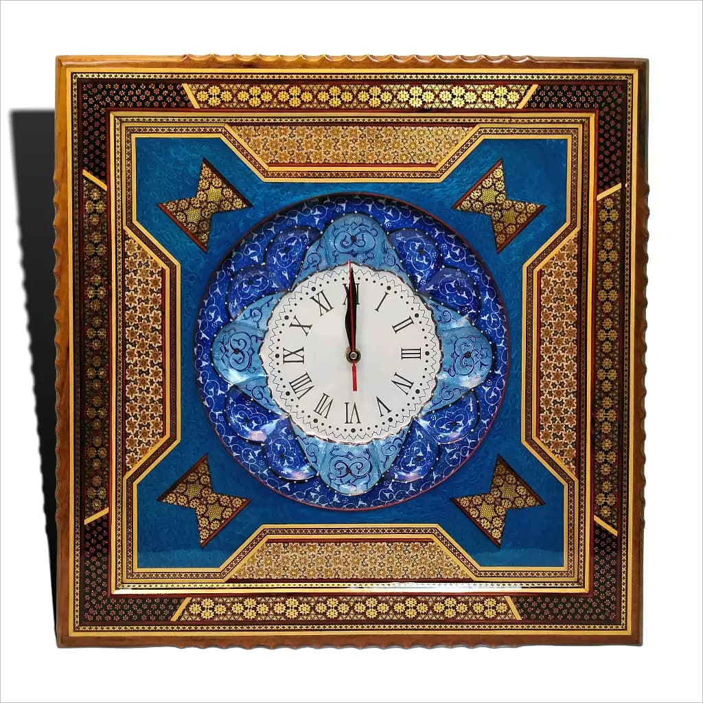 ساعت دیواری چهار گوش اعلاء خاتم کاری سایز52*52س