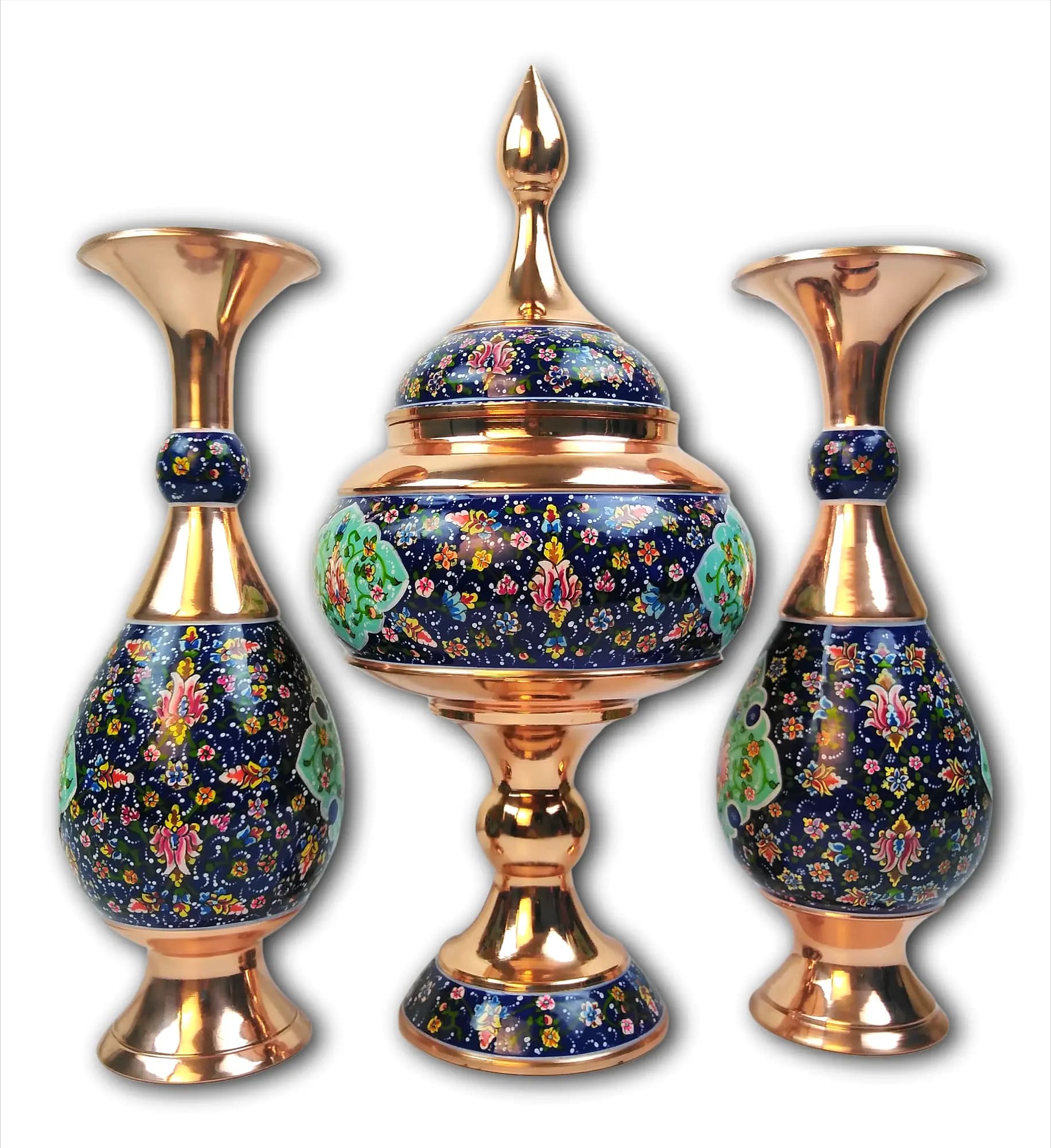 گلدان و شکلات‌خوری مس و پرداز (ارتفاع 32س) — تصویر ۲