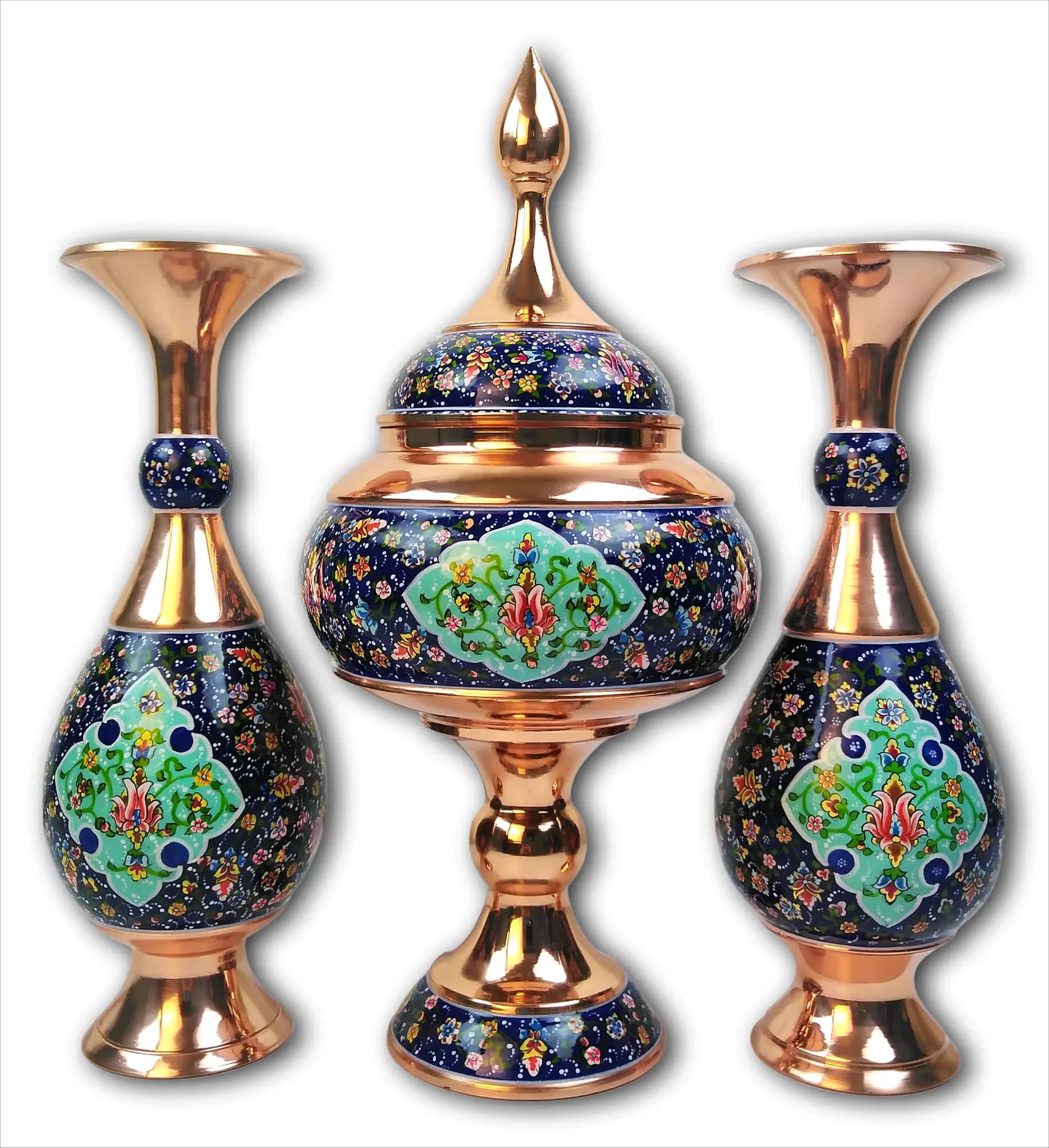 گلدان و شکلات‌خوری مس و پرداز (ارتفاع 32س)