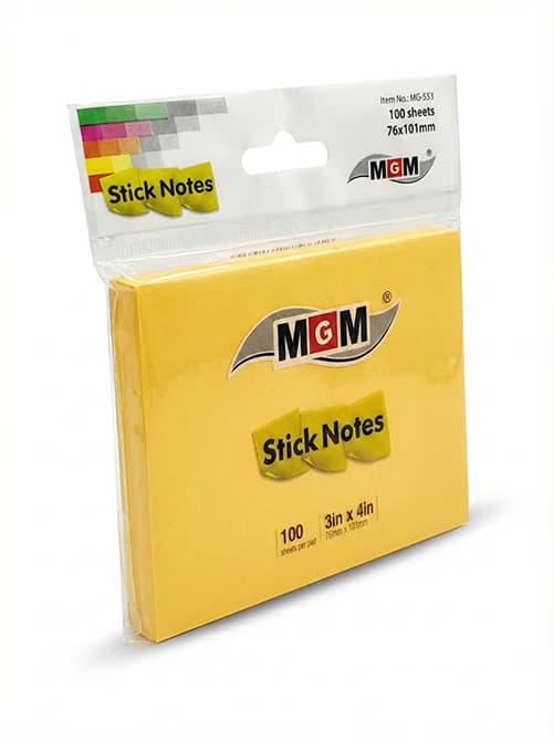 کاغذ یادداشت چسب دار MGM زرد سایز ۳ در ۴ اینچ (۱۰۰ برگ) مدل MG-553